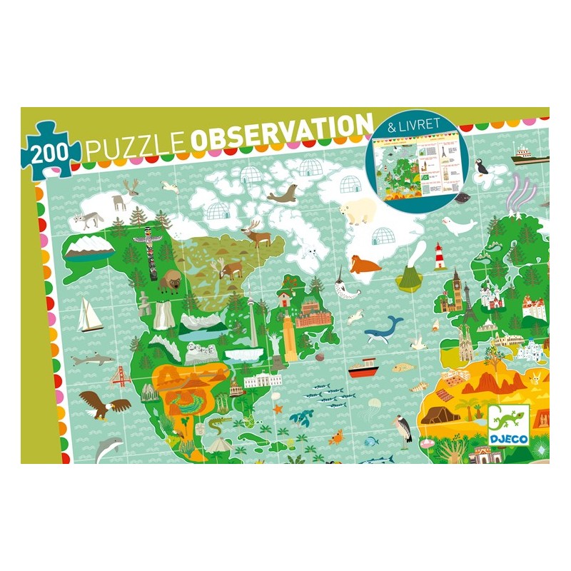 Puzzle 200 pièces observation Tour du monde 07412 Djeco