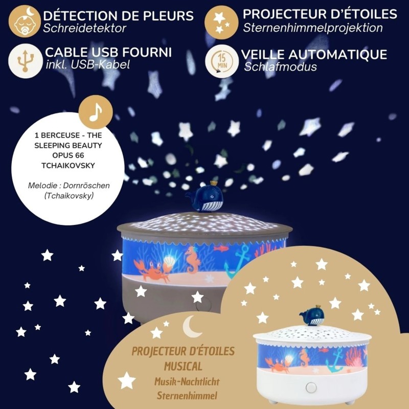 Musique et Veilleuse & Projecteur d'étoile Océan 9042 Trousselier