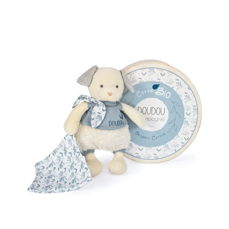 Peluche Chien cotton Bio avec Doudou bleu 3964 Doudou et Compagnie
