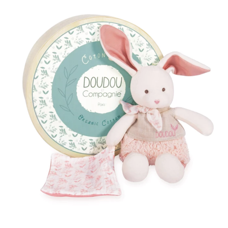 Peluche Lapin cotton Bio avec Doudou rose 3961 Doudou et Compagnie